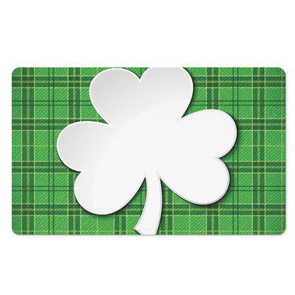 Green Shamrock Tartan Print Polyester Doormat