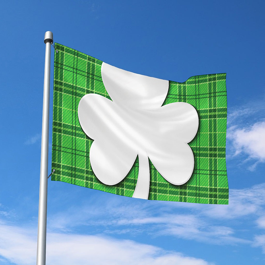 Green Shamrock Tartan Print Polyester Flag