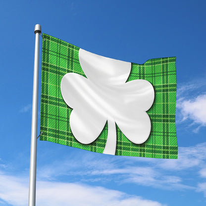 Green Shamrock Tartan Print Polyester Flag