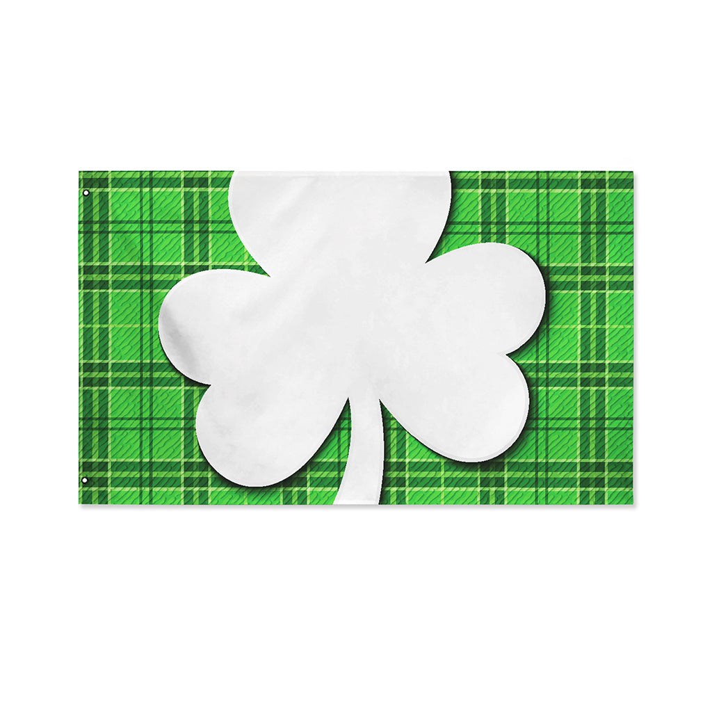Green Shamrock Tartan Print Polyester Flag