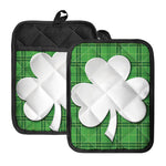 Green Shamrock Tartan Print Pot Holders With Pocket