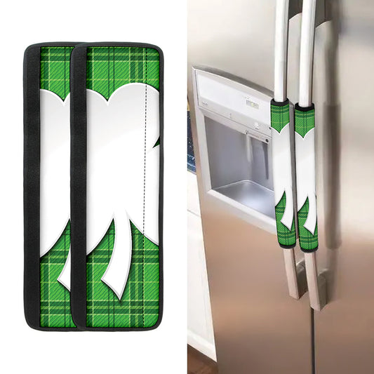 Green Shamrock Tartan Print Refrigerator Handle Covers