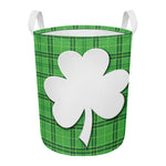 Green Shamrock Tartan Print Round Laundry Basket