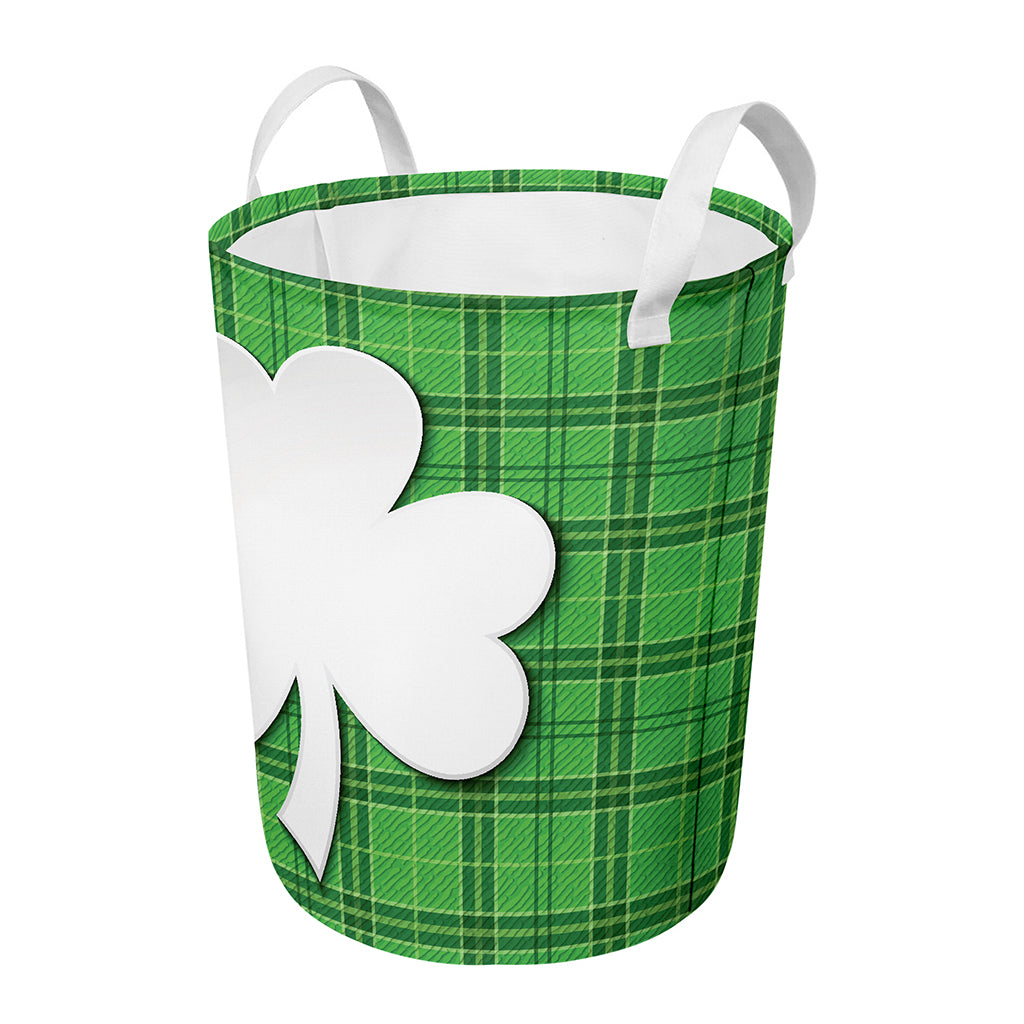 Green Shamrock Tartan Print Round Laundry Basket