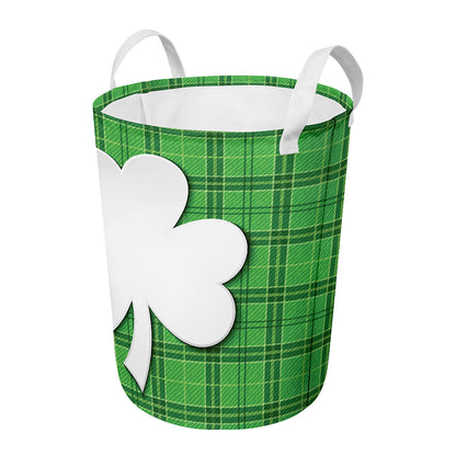 Green Shamrock Tartan Print Round Laundry Basket