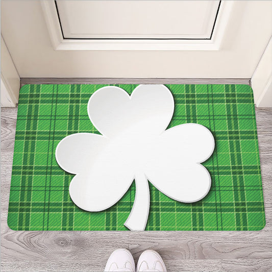 Green Shamrock Tartan Print Rubber Doormat