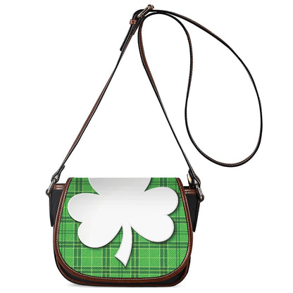 Green Shamrock Tartan Print Saddle Bag