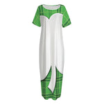 Green Shamrock Tartan Print Short Sleeve Long Nightdress