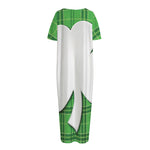 Green Shamrock Tartan Print Short Sleeve Long Nightdress
