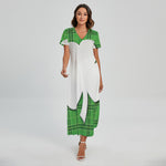 Green Shamrock Tartan Print Short Sleeve Maxi Dress