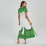 Green Shamrock Tartan Print Short Sleeve Maxi Dress