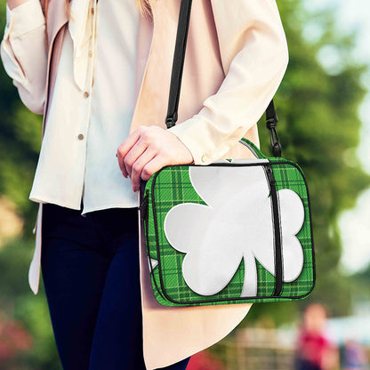 Green Shamrock Tartan Print Shoulder Strap Bible Bag