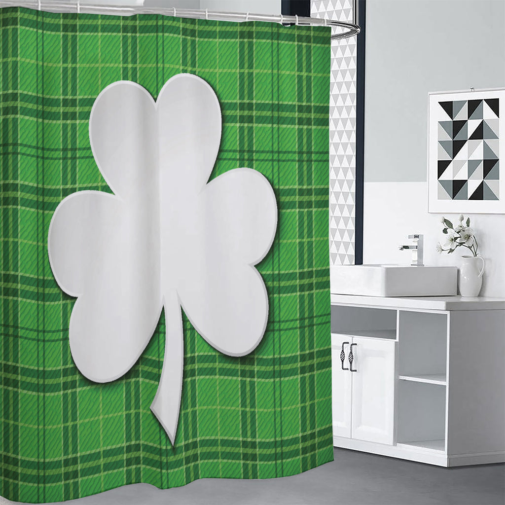Green Shamrock Tartan Print Shower Curtain