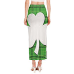 Green Shamrock Tartan Print Side Slit Maxi Skirt
