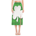 Green Shamrock Tartan Print Side Slit Midi Skirt