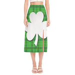Green Shamrock Tartan Print Side Slit Midi Skirt