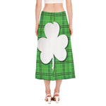 Green Shamrock Tartan Print Side Slit Midi Skirt