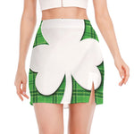 Green Shamrock Tartan Print Side Slit Mini Skirt