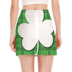 Green Shamrock Tartan Print Side Slit Mini Skirt