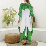 Green Shamrock Tartan Print Silk V-Neck Kaftan Dress