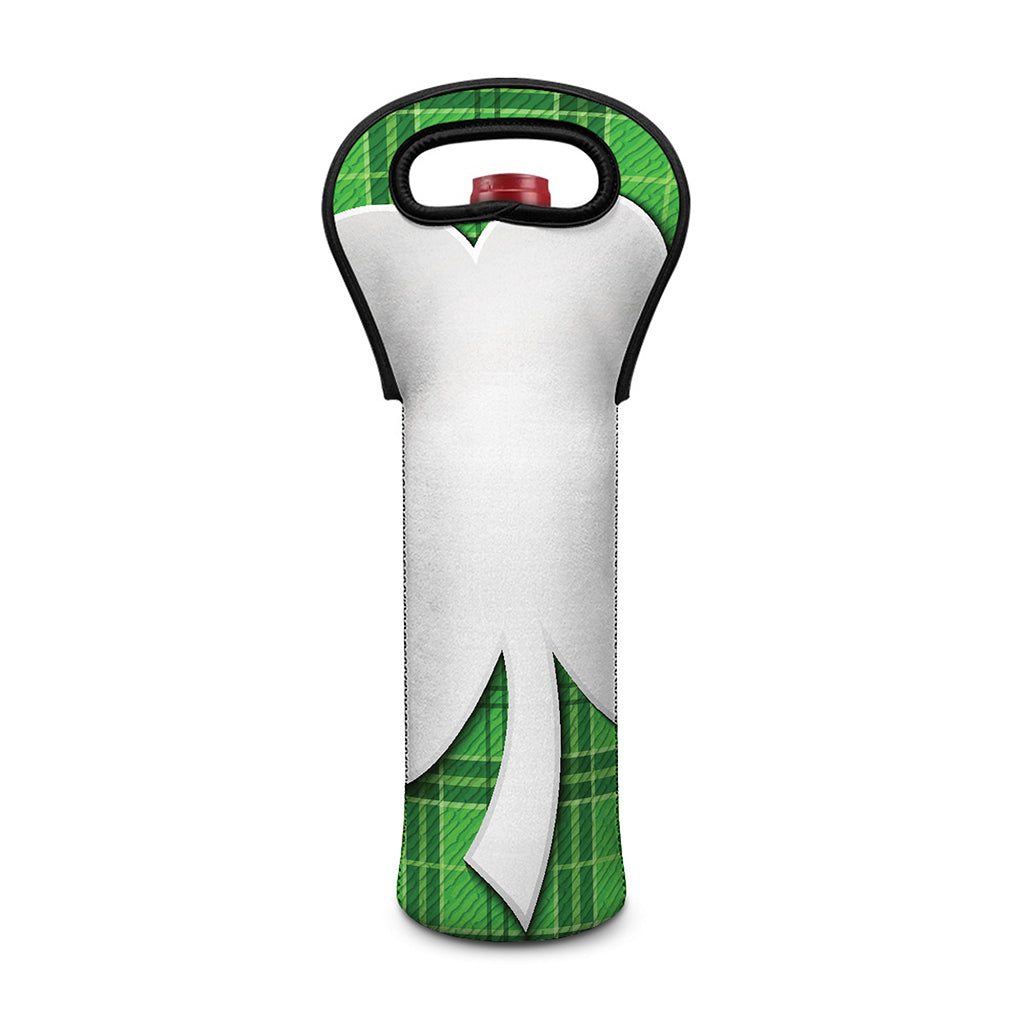 Green Shamrock Tartan Print Single Neoprene Wine Tote