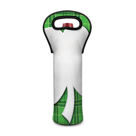 Green Shamrock Tartan Print Single Neoprene Wine Tote