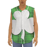 Green Shamrock Tartan Print Sleeveless Baseball Jersey
