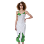 Green Shamrock Tartan Print Slim Fit Midi Cami Dress