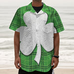 Green Shamrock Tartan Print Textured Short Sleeve Shirt