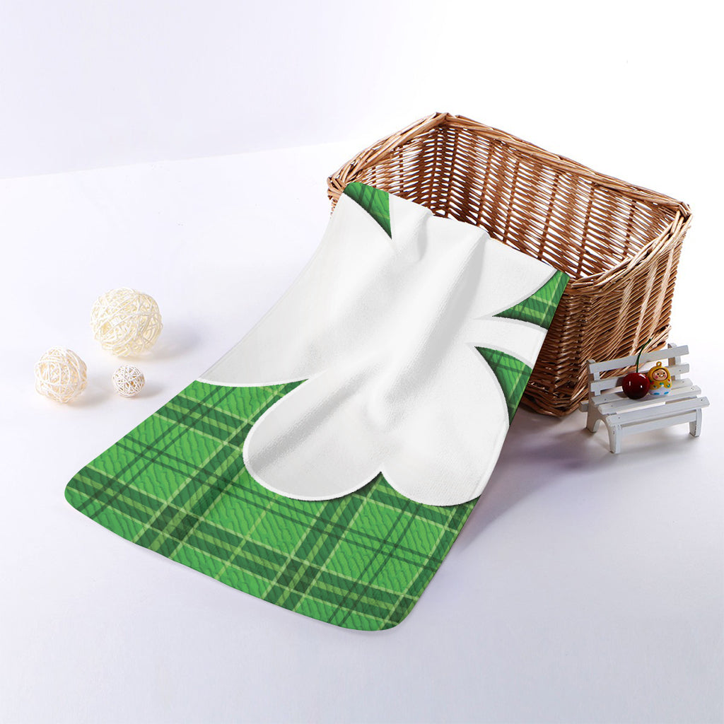 Green Shamrock Tartan Print Towel