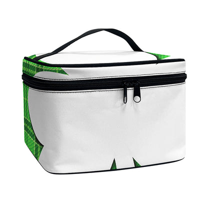 Green Shamrock Tartan Print Travel Makeup Bag