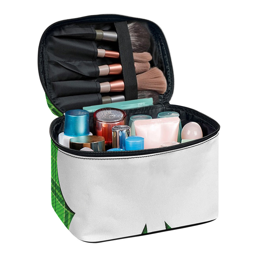 Green Shamrock Tartan Print Travel Makeup Bag