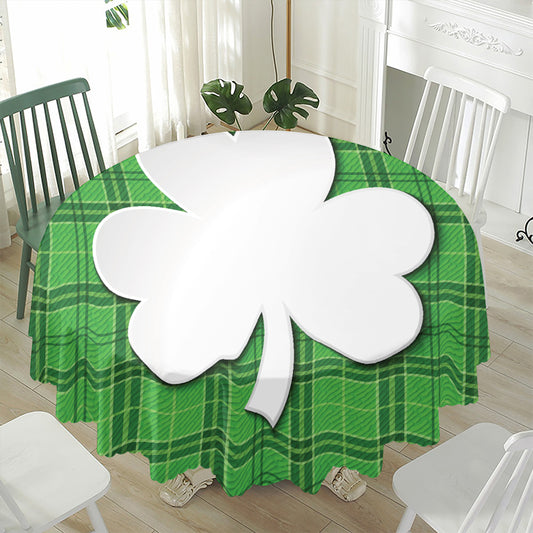 Green Shamrock Tartan Print Waterproof Round Tablecloth