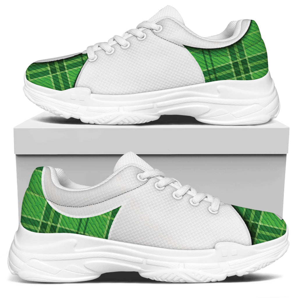 Green Shamrock Tartan Print White Chunky Shoes