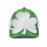 Green Shamrock Tartan Print White Mesh Trucker Cap