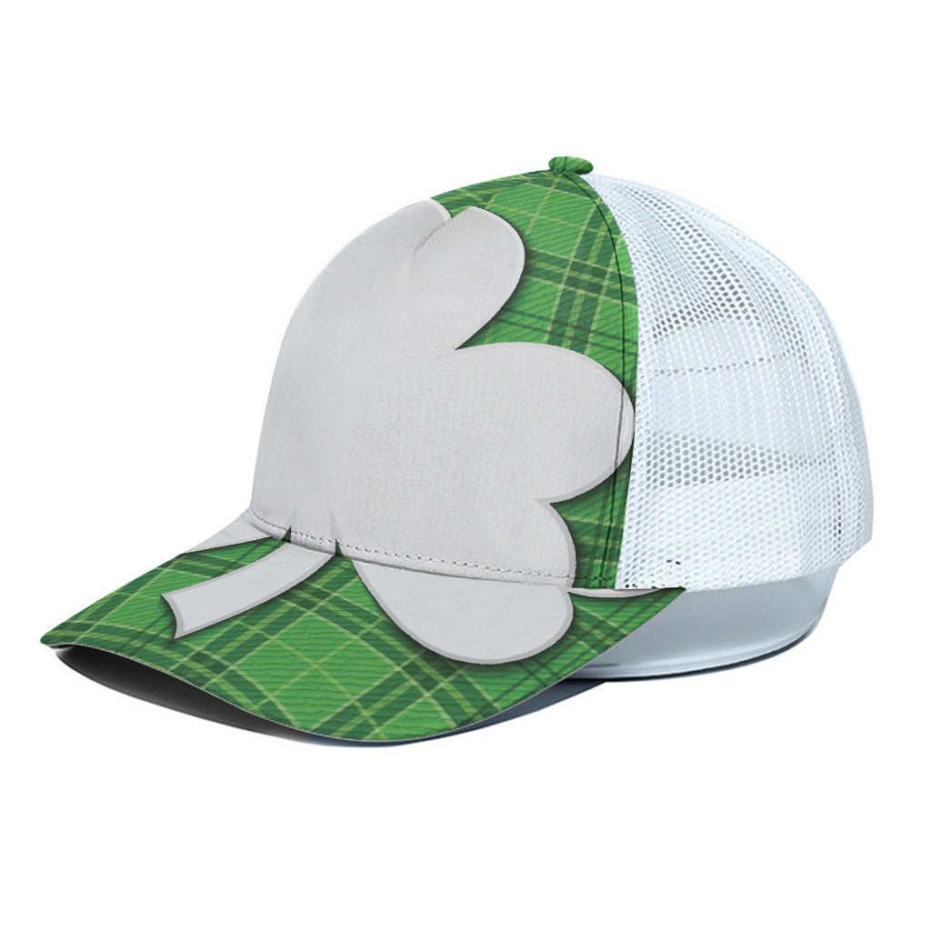Green Shamrock Tartan Print White Mesh Trucker Cap