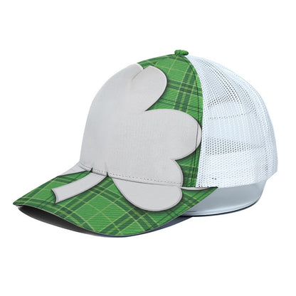 Green Shamrock Tartan Print White Mesh Trucker Cap