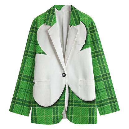 Green Shamrock Tartan Print Women's Blazer