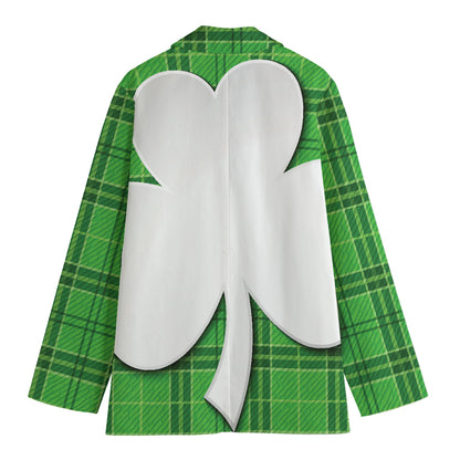 Green Shamrock Tartan Print Women's Blazer