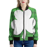Green Shamrock Tartan Print Women's Bomber Jacket