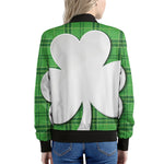 Green Shamrock Tartan Print Women's Bomber Jacket