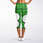 Green Shamrock Tartan Print Women's Capri Leggings