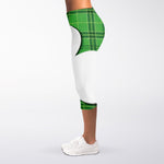 Green Shamrock Tartan Print Women's Capri Leggings