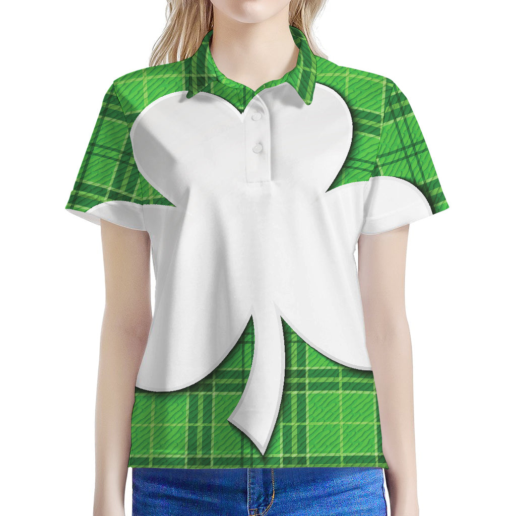 Green Shamrock Tartan Print Women's Polo Shirt