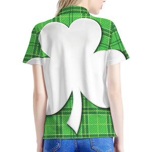 Green Shamrock Tartan Print Women's Polo Shirt