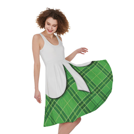 Green Shamrock Tartan Print Women's Sleeveless Dress