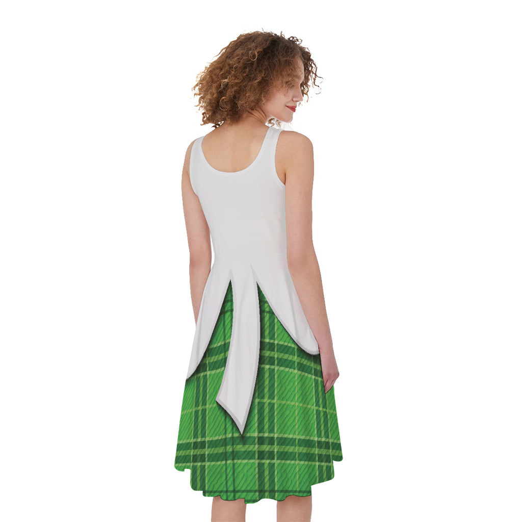 Green Shamrock Tartan Print Women's Sleeveless Dress