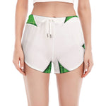 Green Shamrock Tartan Print Women's Split Running Shorts