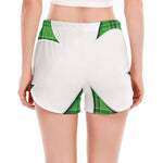Green Shamrock Tartan Print Women's Split Running Shorts