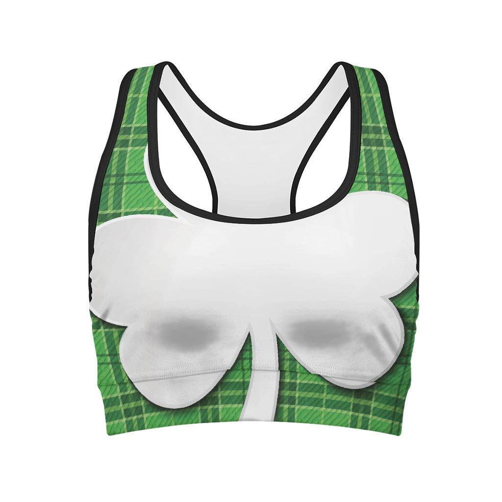Green Shamrock Tartan Print Women's Sports Bra